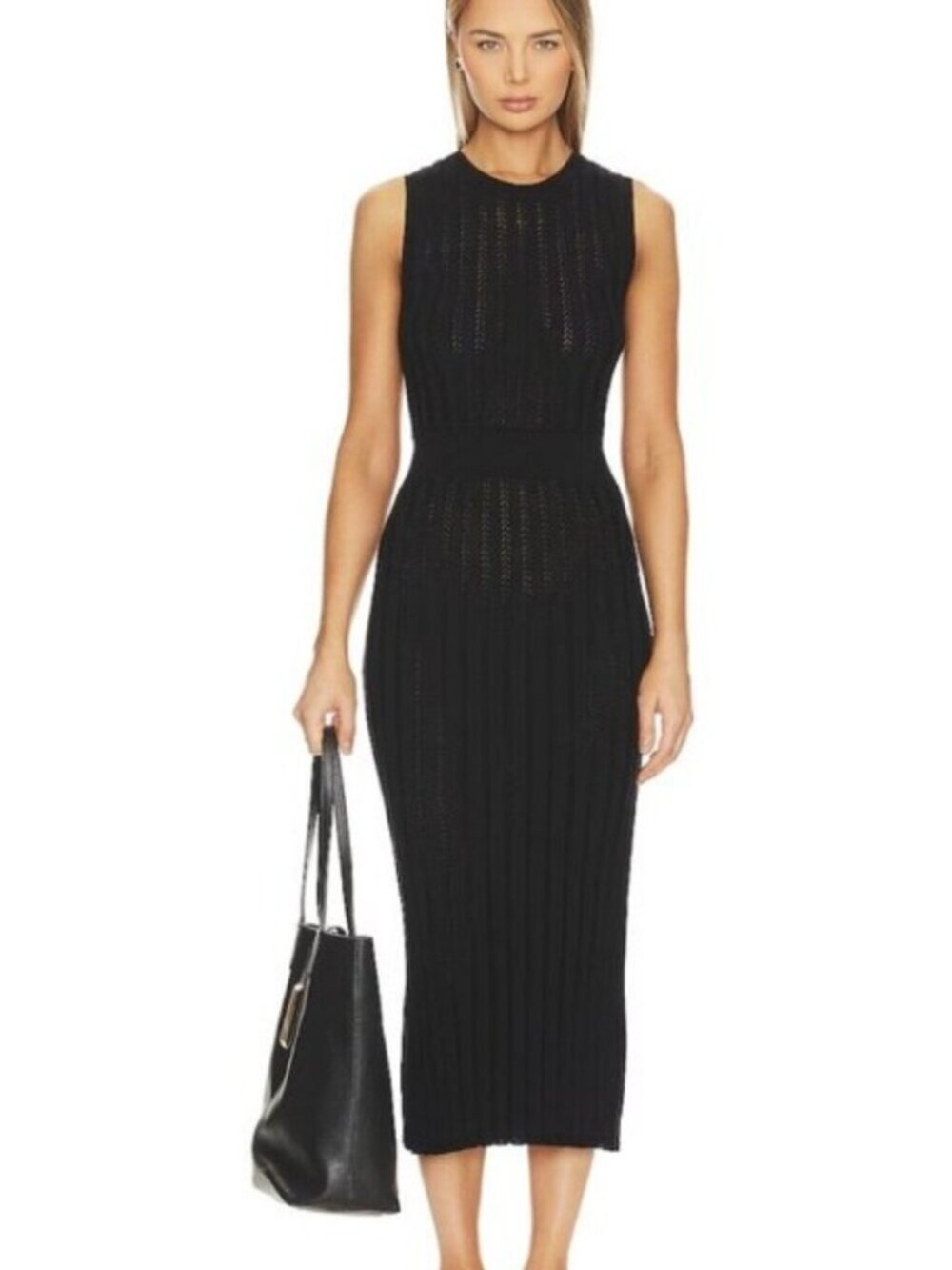 VARLEY Anthropologie Florian Black Stretch True Knit Midi Dress Women's size XL